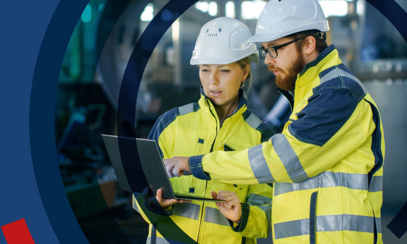 Surveyors in Liverpool using laptop