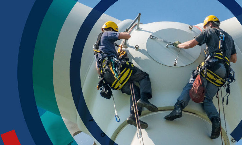 Wind farm workers