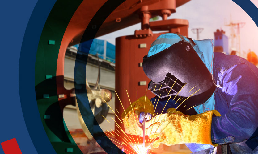 Welder working on shipbuilding